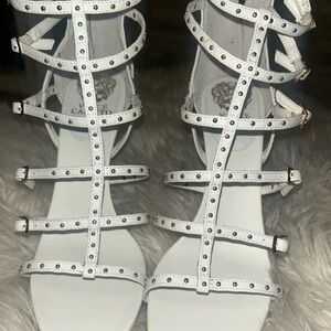 Vince Camuto White Gladiator Sandals with Studded Straps